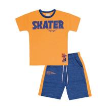 Conjunto infantil m/c cata vento skater - tamanho 08 - laranja e azul