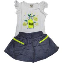 Conjunto infantil m/c menina have fun blusa estampa lemonade cotton + short saia
