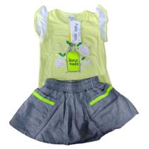 Conjunto infantil m/c menina have fun blusa estampa lemonade cotton + short saia