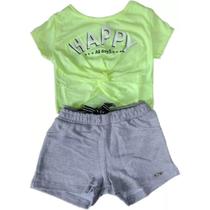 Conjunto infantil m/c menina kukie cropped e short happy - tamanho. 04