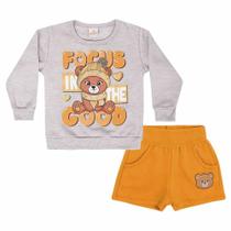 Conjunto infantil m/l abrange blusão estampa focus in the good + short moletom