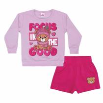 Conjunto infantil m/l abrange blusão estampa focus in the good + short moletom