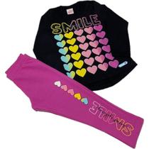 Conjunto infantil m/l abrange camiseta meia malha smile + legging molecotton