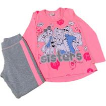 Conjunto infantil m/l abrange sisters blusa + legging
