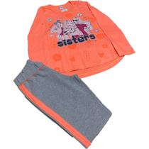 Conjunto infantil m/l abrange sisters blusa + legging