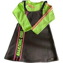 Conjunto infantil m/l menina le petit blusa + salopete super fashion - tam. 03 - verde neon / cinza