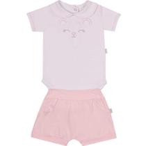 Conjunto infantil manga curta body e shorts boradado feminino paraiso ref: 12400 rn/g
