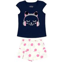 Conjunto infantil manga curta gatinho alakazoo ref: 37544 p/g