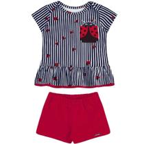 Conjunto infantil manga curta malha joaninha feminino alakazoo ref: 34949 p/g