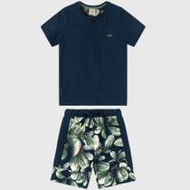 Conjunto Infantil Manga Curta Masculino Carinhoso Folhagem Marinho