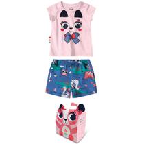 Conjunto infantil manga curta meia malha estampado feminino zig zig zaa ref:1000072994 p/g