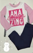 Conjunto Infantil manga longa com legging meia estação, menina