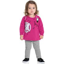 Conjunto infantil manga longa estampada gatinha moletom feminina forfun ref: 1153 p/g