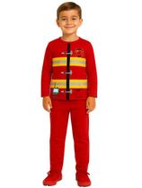 Conjunto Infantil Manga Longa Pijama Fantasia Bombeiro Camiseta e Calça