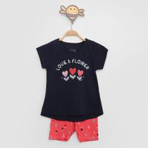 Conjunto Infantil Marisol Camiseta Love Flower + Short Feminino