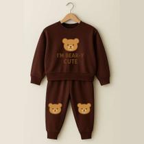 Conjunto Infantil Marrom Ursinho Flanelado Gola Careca Conforto Premium