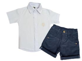 Conjunto Infantil Masc Juvenil Camisa Social + Bermuda Sarja