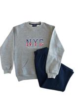 Conjunto Infantil Masculino 225598 Tam 4- Wrasalon Blusão Cinza NYC Calça Preta Moletom Peluciado.