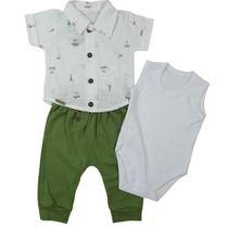Conjunto Infantil Masculino 3 pçs Esporte Fino de Verão para Bebê Camisa Body e Calça 4153 Conjunto Infantil Masculino 3 pçs Esporte Fino de Verão para Bebê Camisa Body e Calça 4153