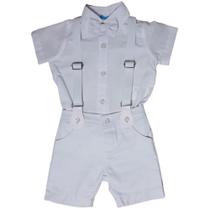 Conjunto Infantil Masculino Batizado para Bebê Camisa Bermuda Esporte Fino Suspensório Gravata 26001