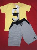 Conjunto infantil masculino blusa amarela e short listrado branco com cinza tam.8 Conjunto infantil masculino blusa amarela e short listrado branco com cinza tam.8