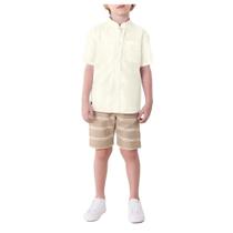 Conjunto Infantil Masculino Brandili Camisa e Bermuda Bege