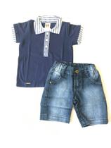 Conjunto infantil masculino camisa polo e bermuda jeans aconchego do bebê Conjunto infantil masculino camisa polo e bermuda jeans aconchego do bebê
