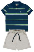 Conjunto infantil masculino camisa polo listrada com bermuda em sarja tinta texturizada 19083