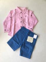 Conjunto infantil masculino camisa social e bermuda jeans Paraiso Conjunto infantil masculino camisa social e bermuda jeans Paraiso