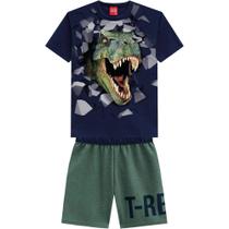 Conjunto Infantil Masculino Camiseta + Bermuda Kyly Dino Feroz