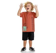 Conjunto Infantil Masculino Camiseta + Bermuda Moletinho Brilha no Escuro Kyly