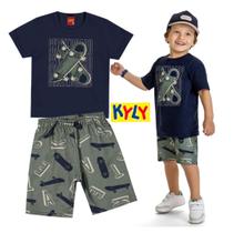 Conjunto Infantil Masculino Camiseta + Bermuda Moletinho Skate Kyly