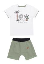 Conjunto Infantil Masculino Camiseta Camisa Leão Palmeira Com Bermuda Em Moletom Alakazoo