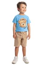 Conjunto Infantil Masculino Camiseta Em Algodão Ursinho E Bermuda Em Sarja Leve 6817