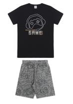Conjunto Infantil Masculino Camiseta Game E Bermuda Moletom Tam 4 á 10 - Alakazoo!