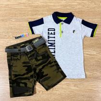 Conjunto Infantil Masculino Camiseta Pólo G-91 + Bermuda Bob Bandeira