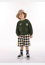 Conjunto Infantil Masculino com Blusão e Bermuda de Monstrinho Três e Já