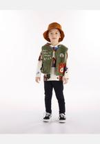 Conjunto Infantil Masculino com Camiseta, Calça e Colete Urso Amigo Três e Já