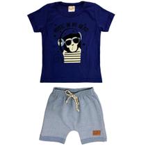 Conjunto Infantil Masculino Curto Azul Macaco - Cacau Kids