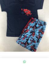Conjunto Infantil Masculino de Algodão na Cor Azul com Estampa do Homem Aranha