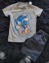 Conjunto Infantil Masculino de Algodão na Cor Cinza com Estampa da Sonic Conjunto Infantil Masculino de Algodão na Cor Cinza com Estampa da Sonic