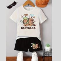Conjunto Infantil Masculino Estampa Capybara 375 Man Menino Boy Garoto Estiloso Fofo Lindo Escola