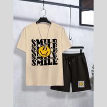 Conjunto Infantil Masculino Estampa Smile Carinha 399 Passeio Escola Estilo Streetwear Menino Boy