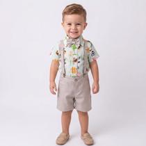 Conjunto Infantil Masculino Fazendinha Completo com Suspensório e Gravata Removíveis