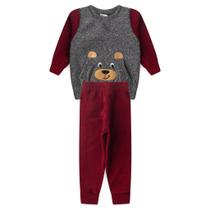 Conjunto Infantil Masculino Inverno 1 a 3 Anos Boucle Casaco com Bordado Interativo e Calça Com Elás