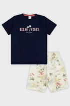 Conjunto Infantil Masculino Menino Ocean Vibes Camiseta Manga Curta Gola Redonda e Bermuda