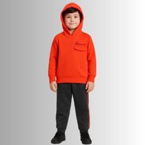 Conjunto Infantil Masculino Moletom com Capuz e Calça Jogger Cinza com Faixa