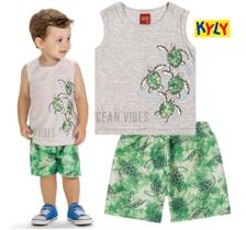 Conjunto Infantil Masculino Regata + Bermuda Microfibra Tartarugas Kyly