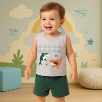 Conjunto Infantil Masculino Regata e Bermuda em Moletom Sem Felpa Leve KYLY 1001056