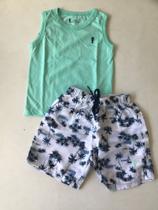 Conjunto infantil masculino regata e bermuda onda marinha